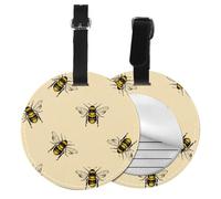 Honey Bee Print Luggage Tag Round Leather Luggage Tag Easy Identification & Privacy Protection for Suitcases Easy to Identify Privacy Cover Id Label