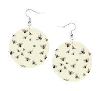 Honey Bee. Print Piercing Round Leather Earrings Set 1 Pair Stylish Leather Earrings Dangle Hoop For Women Jewelry Gifts