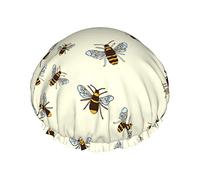 Honey Bee Print Shower Cap For Women Reusable Double-Layer Fabric Shower Caps Girls Hair Caps