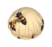 Honey Bee Print Shower Cap, Shower Cap for Women Reusable, Waterproof Bath Cap,Quick Drying Bath Hair Cap