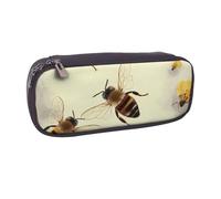 Honey bee Printed Pu Leather Pencil Case Box Flip Pen Bag and Makeup Cosmetic Holder for Girls Boys School Students
