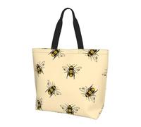 Honey Bee Reusable Tote Bag With Zip Waterproof Shoulder Bag With Pockets Casual Crossbody Handbags With Adjustable Shoulder Straps For Outdoors, College, Work, Gifts Shopping