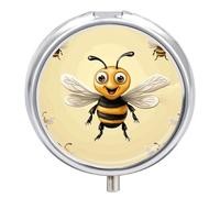 Honey Bee Round Pill Box 3 Compartment Small Pill Box Round Portable Pill Case to Hold Vitamins Medication Fish Oil and Supplements Travel Purse Pocket Gift