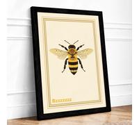Honey Bee Study Botanical Framed Wall Art Print A4 (29.7×21cm) Black, Wall Decor for Living Room, Bedroom, Office & Home, Ready to Hang, Art Gift
