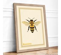 Honey Bee Study Botanical Framed Wall Art Print A4 (29.7×21cm) Oak, Wall Decor for Living Room, Bedroom, Office & Home, Ready to Hang, Art Gift