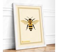 Honey Bee Study Botanical Framed Wall Art Print A4 (29.7×21cm) White, Wall Decor for Living Room, Bedroom, Office & Home, Ready to Hang, Art Gift