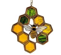 Honey Bee Sun Catcher - Acrylic Bee Decoration - Honeycomb Hanging Decorative, for Window, Garden, Balcony and Indoor Outdoor Use