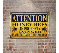 Honey Bee Warning Sign Weatherproof Wall Decor for Home Man Cave Garage Garden for Outdoor Use 12x16 inch