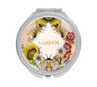 Honey Bee with Garden Flowers Folding Make Up Mirror, Compact 2X/1X Magnification Mirror, Women Portable Travel Makeup Mirror 2.4 x 2.4 inch