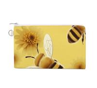 Honey Bee2 Canvas Coin Purse, Portable Zippered Change Pouch for Women, Small Wallet for Coins Keys Cards Lipstick