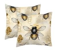 Honey Bees and Hives 2 Pack Square Throw Pillow Covers Decorative Soft Velvet Pillowcase for Couch Sofa Bed Car Living Room, 40x40cm