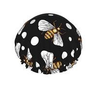 Honey Bees At Night Pattern Shower Cap & Bath Cap For Women,Reversible Oversized Waterproof Shower Caps Large Designed For All Hair Lengths,Elastic Reusable Bathing Hair Cap