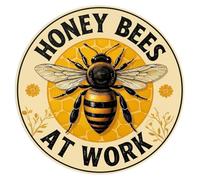 Honey Bees at Work Metal Signs, Bees Round Tin Sign, Vintage Insects Garden Plaques, Rustic Hanging Garden Signs for Outside, Funny Wall Art for Bar, Office & Home Decor, 8x8 Inch