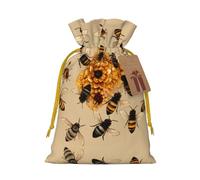 Honey Bees Christmas Drawstring Sack Gift Bag, Lightweight And Cute In Design