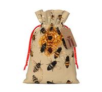 Honey Bees Christmas Drawstring Sack Gift Bag, Lightweight And Cute In Design