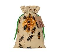 Honey Bees Christmas Drawstring Sack Gift Bag, Lightweight And Cute In Design