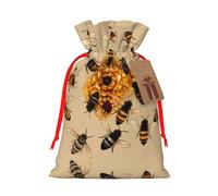 Honey Bees Christmas Drawstring Sack Gift Bag, Lightweight And Cute In Design