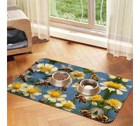 Honey Bees Flowersprint Pet Absorbent Leather Tablecloth,Wipe Clean Quick Dry,Food Mat For Small Animals