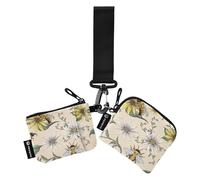 Honey Bees Happy Good Luck Flowers Elements Retro Dual Coin Purse Credit Card Holder Wallet Small Portable Credit Card Holder with Key Chain for Women Men Pack of 2, multi-coloured, 4.13"(L) x