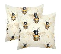 Honey Bees on Hives Background 2 Pack Square Throw Pillow Covers Decorative Soft Velvet Pillowcase for Couch Sofa Bed Car Living Room, 40x40cm