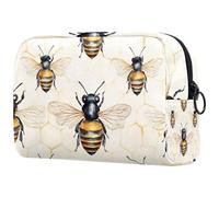 Honey Bees on Hives Background Cosmetic Bag for Women, Travel Toiletries Bags Large Makeup Handy Pouch Organiser Bag with Zipper