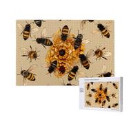 Honey Bees Printed 1000 Pieces Jigsaw Puzzle with Storage Box, Wooden Puzzle for Adults and Kids, Family Fun Decorative Game, 75x50 CM