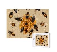 Honey Bees Printed 300 Pieces Jigsaw Puzzle with Storage Box, Wooden Puzzle for Adults and Kids, Family Fun Decorative Game, 40x28 CM
