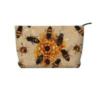 Honey Bees Printed Corduroy Makeup Bag for Women Cute Make up Bag Travel Cosmetic Bag with Wristlet