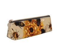 Honey Bees Printed Zipper Pencil Case Cute Stationery Organizer PVC Leather Triangle Makeup Bag Pen Pouch