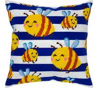 Honey Bees. Stamped Cross-Stitch Kit w/Printed Tapestry Canvas (40 × 40 cm) - Stamped Cross-Stitch Cushion Kit for Creative Home Décor - Needlework Kit for Adult Beginners
