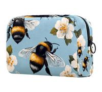 Honey Bees White Hibiscus Cosmetic Bag for Women, Travel Toiletries Bags Large Makeup Handy Pouch Organiser Bag with Zipper