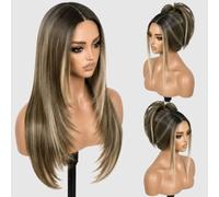 Honey Blonde Highlight Glueless Synthetic Lace Front Wig for Women, 26 Inch