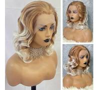 honey blonde lace front wi Cosplay Wig Synthetic 13x3.5 Lace Front Wig Heat Resistant Wavy Short Drag Queen Wigs For Women-honey blonde-180%-Lace Front-16inches