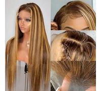 Honey Blonde Lace Front Wigs, 4/27 Highlight Ombre Human Hair Piano 200% Density For Women,Color-22inch