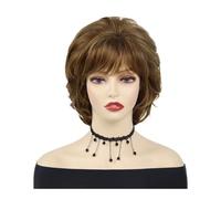 Honey Blonde Mix Brown Synthetic Wavy Curly Bob Wig with Bangs for Women Daily Costume Casual Ladies Fake Hair Adds Volume