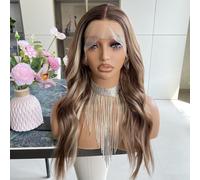 Honey Blonde Wigs with Platinum Reflections 13x4 Lace Wig Long Loose Synthetic Fiber Wigs with Dark Roots 20 Inch Ombre Wigs for Women