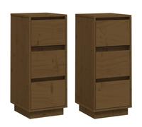 Vidaxl Sideboards 2 Pcs Honey Brown 32X34X75 Cm Solid Wood Pine, Brown