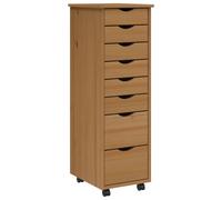Vidaxl Rolling Cabinet With Drawers Moss Honey Brown Solid Wood Pine
