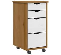 (honey brown and white) vidaXL Rolling Cabinet with Drawers MOSS Black Solid Wood Pine