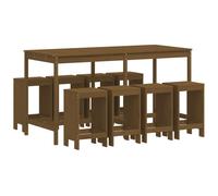 (honey brown pine) vidaXL Garden Bar Set Outdoor Bar Table Set Bar Stool 9 Piece Solid Wood Pine