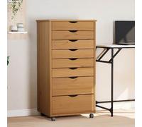 Honey Brown Solid Pinewood Rolling Filing Cabinet with 8 Drawers - Ample Storage, Easy Assembly, Versatile for Office, Living Room, Bedroom, Kitchen, Garage, 53x39x103cm