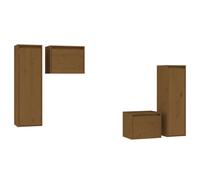 (honey brown) vidaXL 4x Solid Wood Pine TV Cabinets Wall Mounted Shelf Stand Multi Colours
