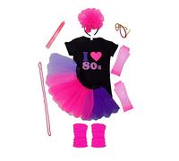 Honey B's I Love 80s Fancy Dress Pink Purple 17" Length Tutu Skirt T-Shirt Set (XXXL)