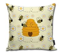 Honey Bumble Bee Hive Sunny Yellow Floral Funny Square Pillow Cases Cushion Cover for Bedroom Living Room Decorative 18" x 18"