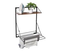 Honey Can Do Wall-Mount or Over-The-Door Compact Collapsible Drying Rack with Extra Shelf, Black & Walnut