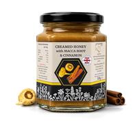 Honey Creamed with Maca Root & Cinnamon 320g - Made in UK from Local Bees Pure Natural Raw Whipped Honey with Smooth Spreadable Texture, Unheated & Unpasteurised, Rich Warming Flavour - Alvari