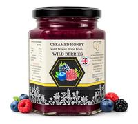 Honey Creamed with Wild Berries 320g - Made in UK from Local Bees 100% Natural & Pure Raw Whipped Honey, Unheated & Unpasteurised, Smooth Texture - Alvari
