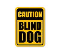 Honey Dew Gifts, Caution Blind Dog, 9 inch by 12 inch, Made in USA, Tin Sign, Outdoor Sign, Dog Signs Warning, Dog Decorations for the Home, Dog Lover Gift Ideas, Pet Decor for Home, HDG-1437