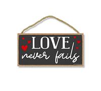 Honey Dew Gifts Love Decor, Love Never Fails 5 inch by 10 inch Hanging Wall Art, Decorative Wood Sign, Valentine's Day Decorations-76032