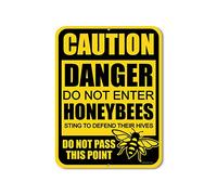 Honey Dew Gifts No Trespassing Signs, Caution Danger Do Not Enter Honeybees 9 x 12 inch Metal Aluminum Bee Farm Tin Sign